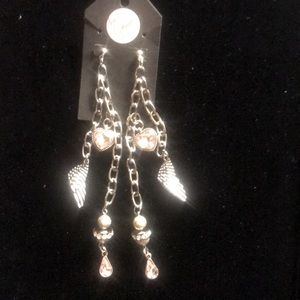 love, Savvy Handcrafted Pink Heart Chained w/ Wings Earrings
